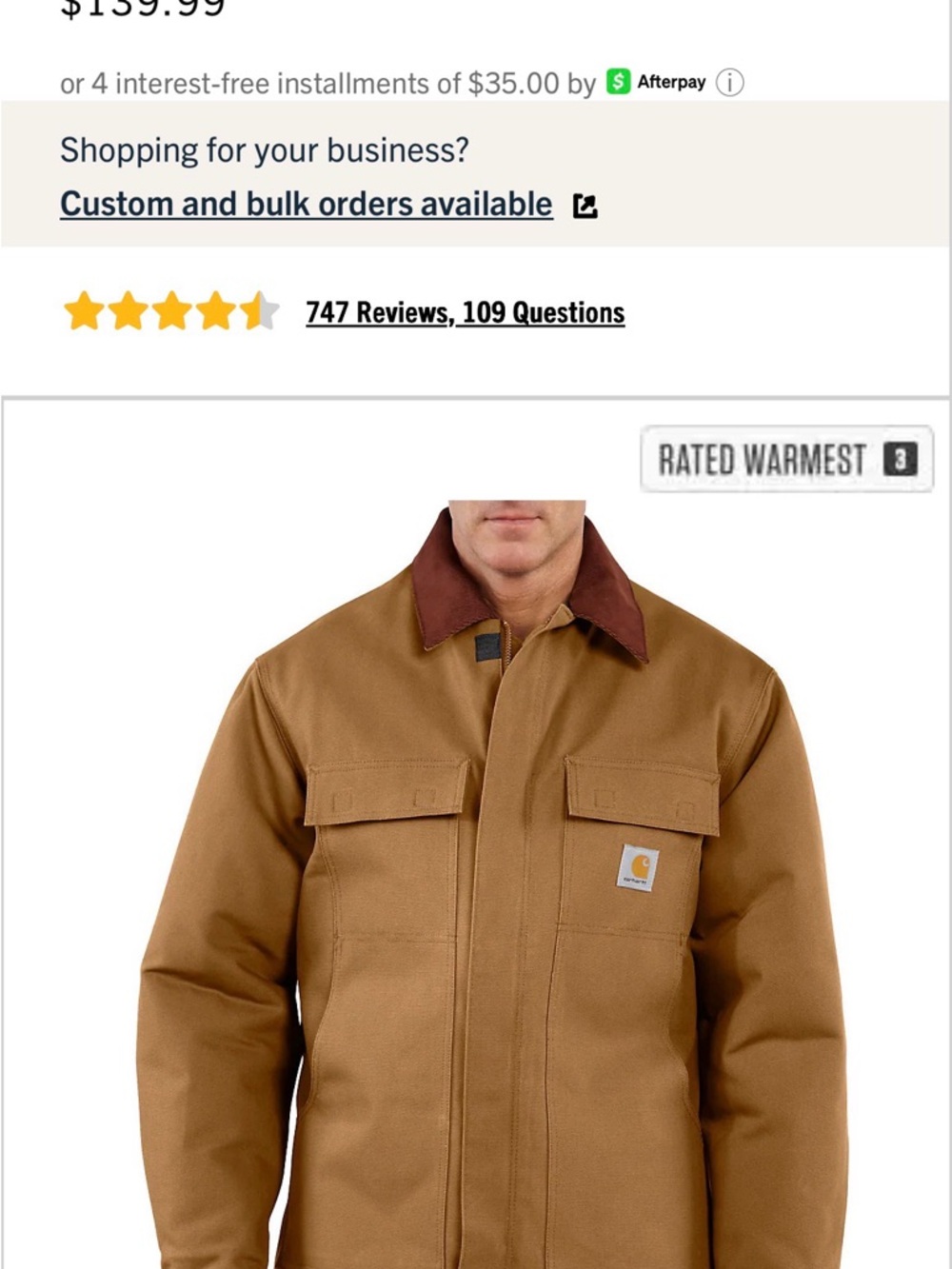 Carhartt Men's Brown Duck Work Jacket with Contrasting Collar